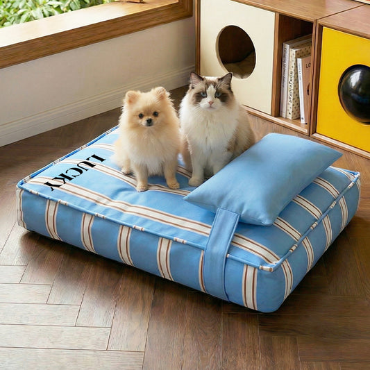 Personalized Striped Pet Bed with Pillow
