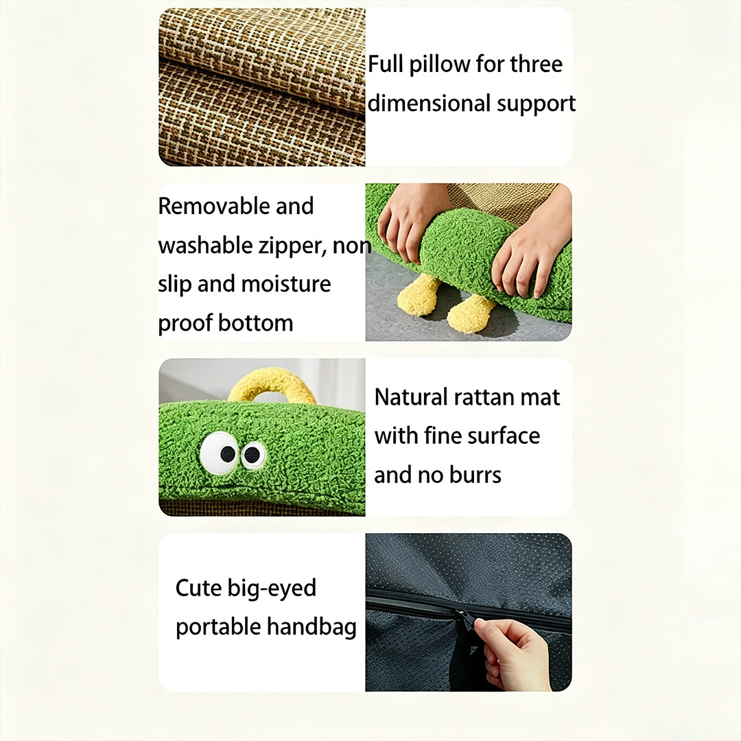 Custom Name Cartoon Monster Summer Rattan Dog Bed