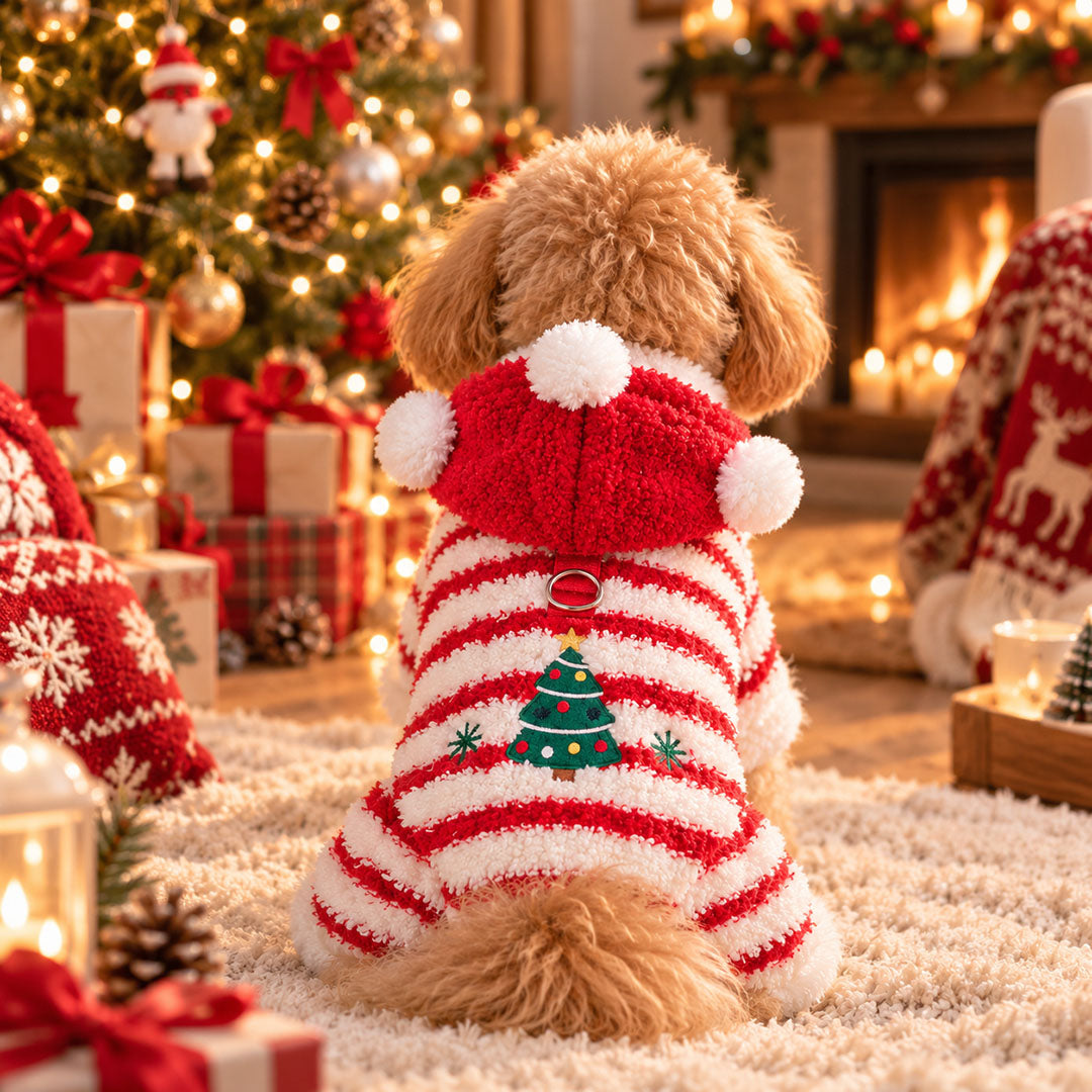 Cozy Fleece Striped Four-Legged Jumpsuit with Hood for Small Dogs & Cats