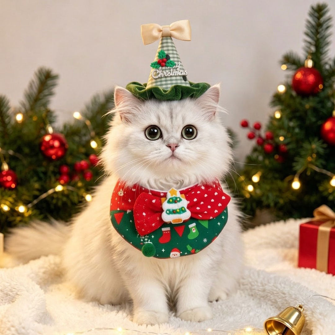 Christmas Pet Scarf and Hat Set for Small Dogs and Cats