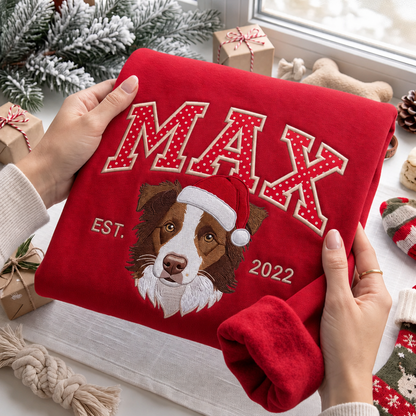 Custom Polka-Dot Varsity Pet Portrait Christmas Sweatshirt