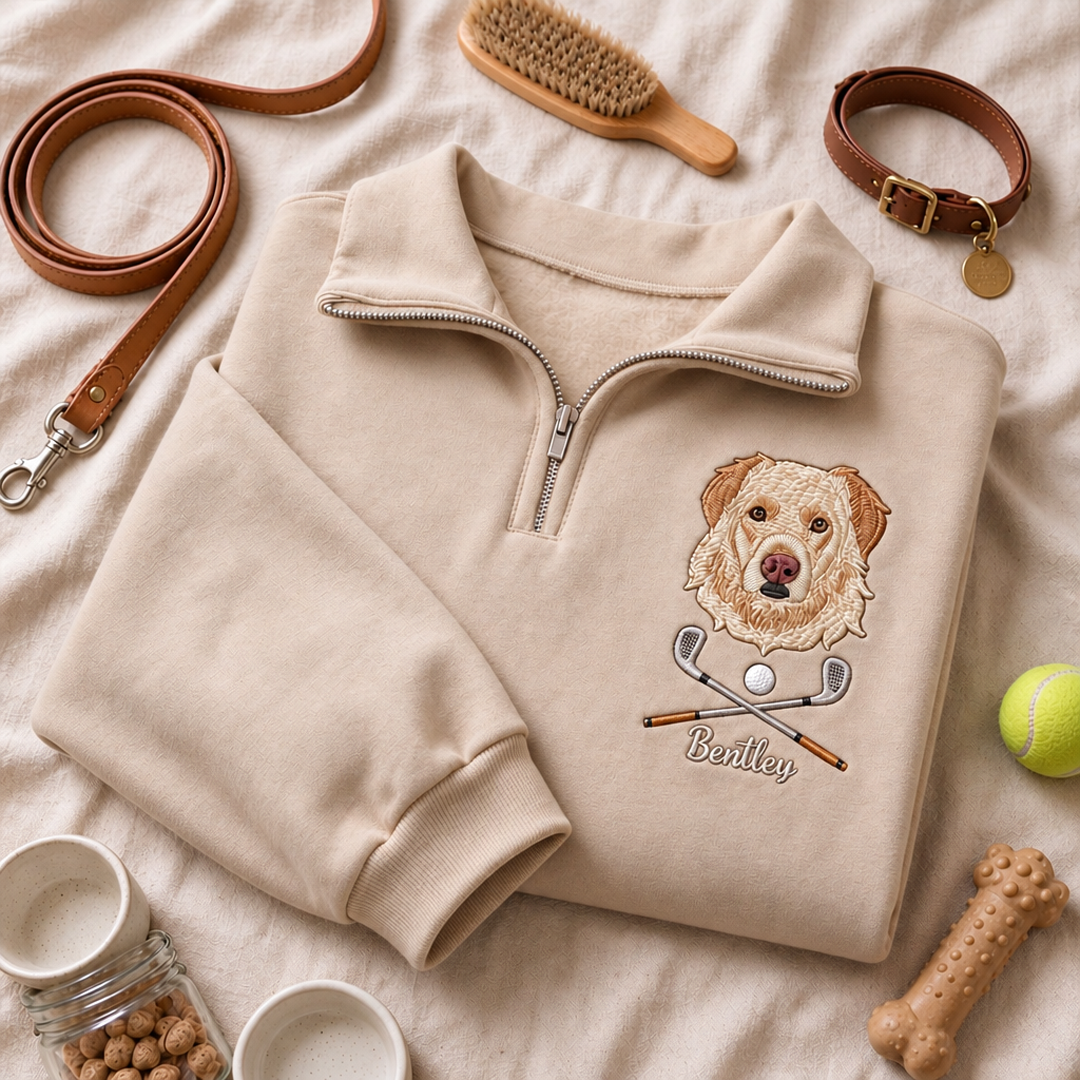 Custom Golf Pet Portrait Quarter Zip Sweatshirt