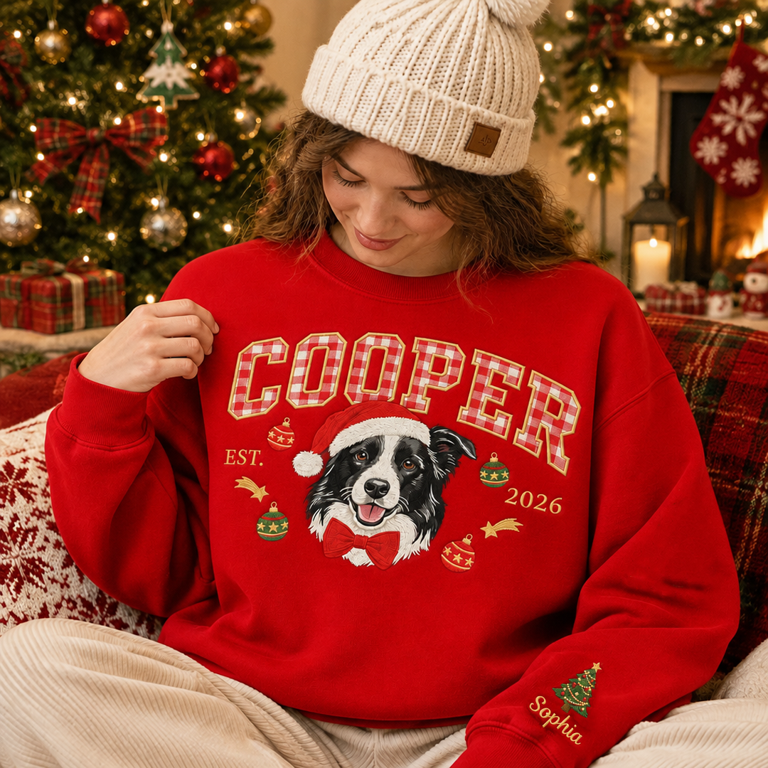 Custom Gingham Letter Pet Portrait Christmas Sweatshirt