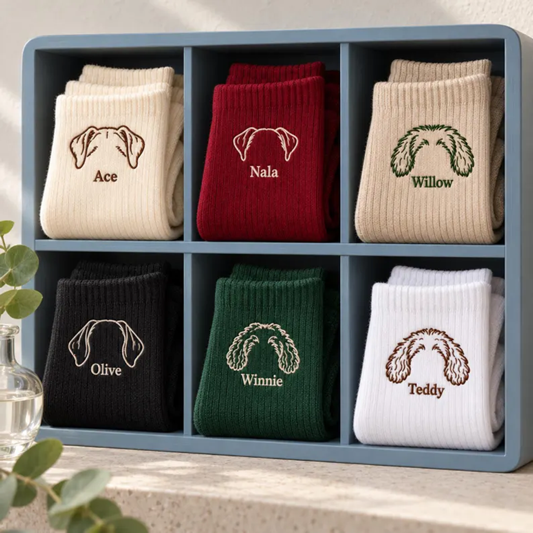 Personalized Dog Ear Embroidered Crew Socks