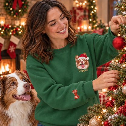 Custom Santa Hat Pet Portrait Christmas Sweatshirt