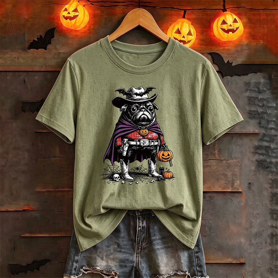 Puptailor Personalized Halloween Cowboy Pug Graphic T‑Shirt