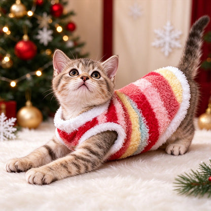 Fleece-Lined Rainbow Knitted Cotton Sweater for Dogs and Cats