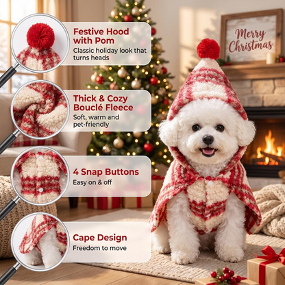 Personalized Plaid Christmas Pet Cape with Pompom