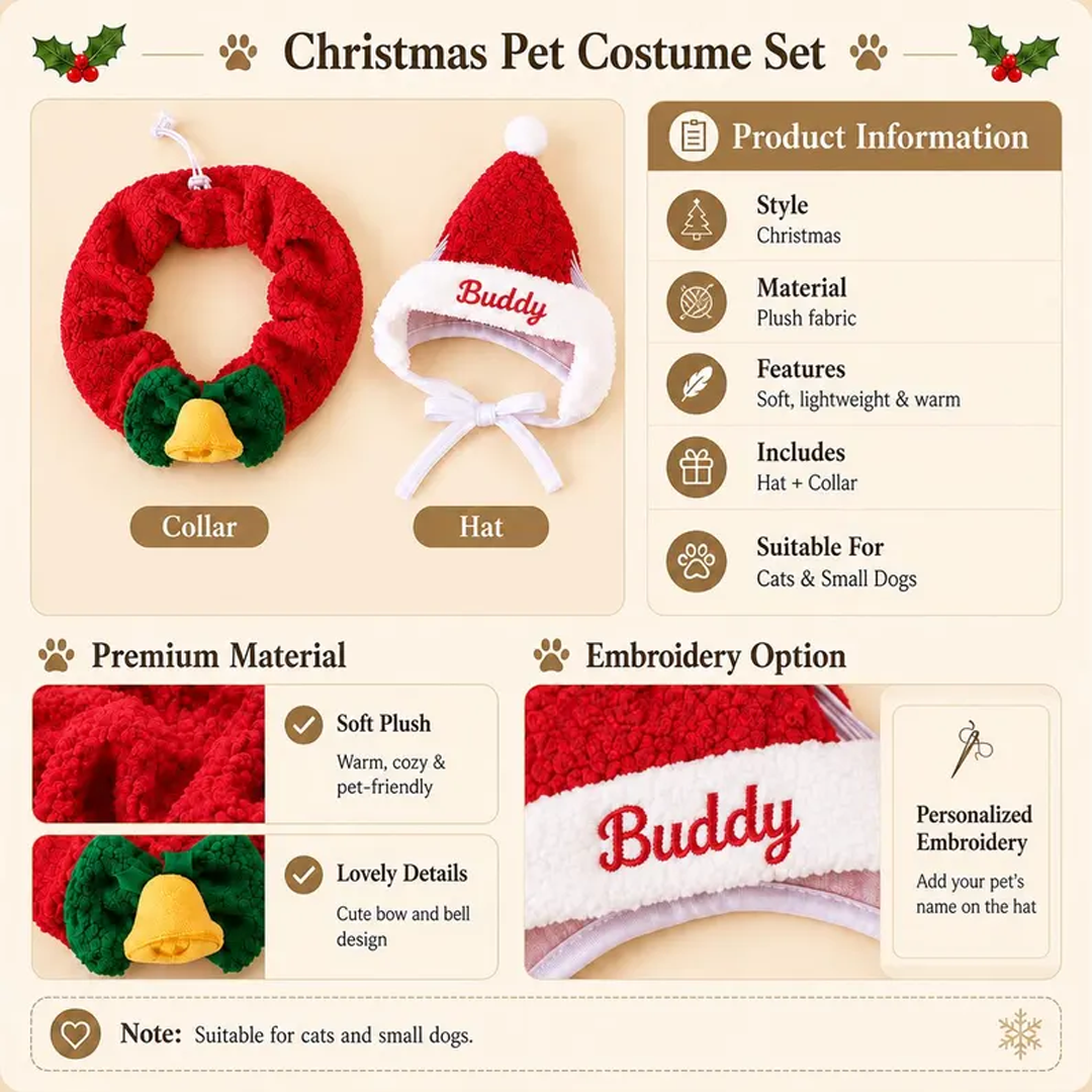 Personalized Christmas Pet Collars & Hats