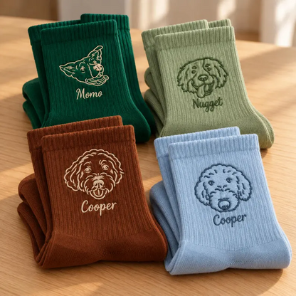 Custom Line-Art Pet Portrait Socks with Name