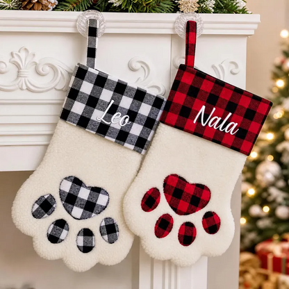 Personalized Plaid Paw Sherpa Christmas Stocking