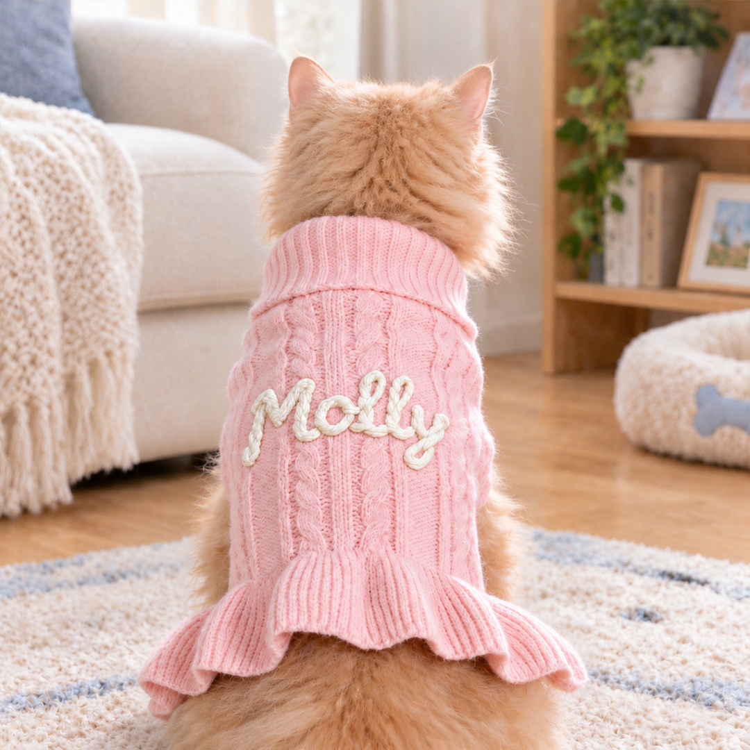 Personalized Ruffle Cable Knit Pet Sweater Dress