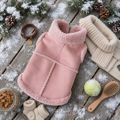Personalized Sherpa Trim Suede Pet Vest with Leash Hole