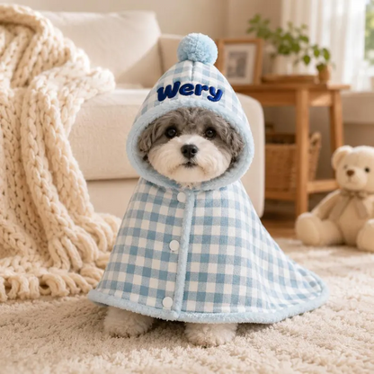 Personalized Plaid Hooded Pet Cape with Pompom