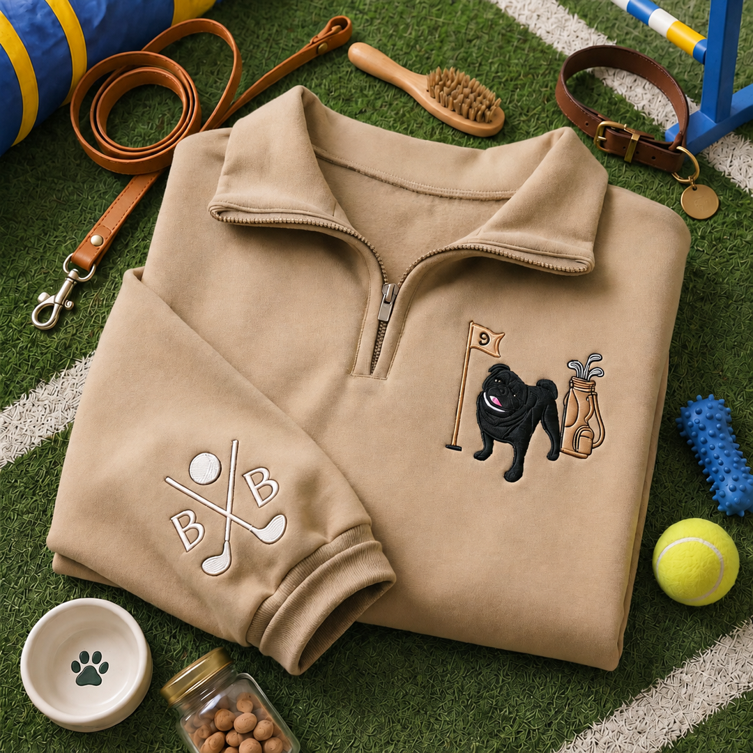 Personalized Golf Dog Breed Quarter Zip Sweatshirt