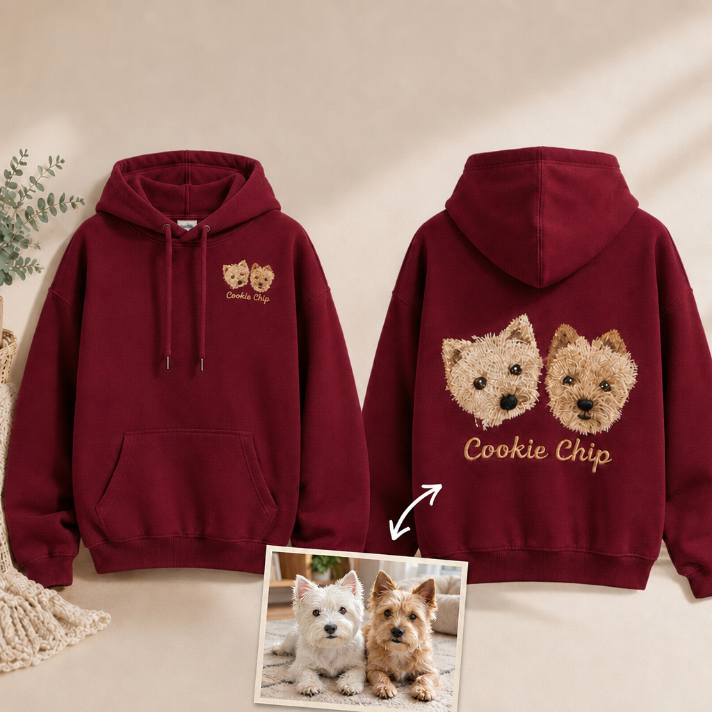 Puptailor Personalized Front & Back Pet Portrait Embroidered Hoodie