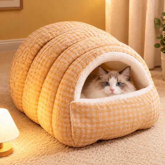 Detachable Plush Cave Bed for Cats & Small Dogs