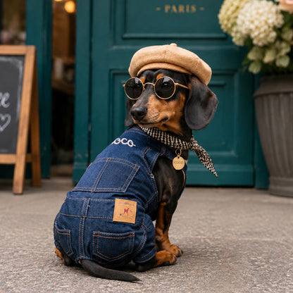 Personalized Embroidered Name Dog Denim Overalls