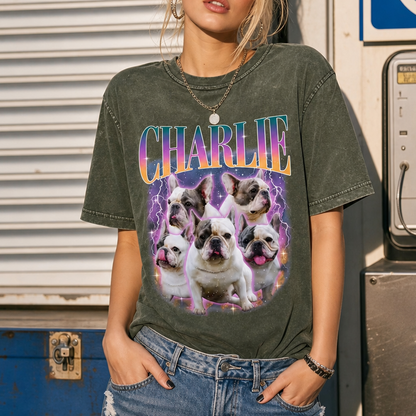 Custom Lightning Pet Portrait Washed T-Shirt