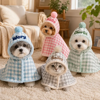 Personalized Plaid Hooded Pet Cape with Pompom