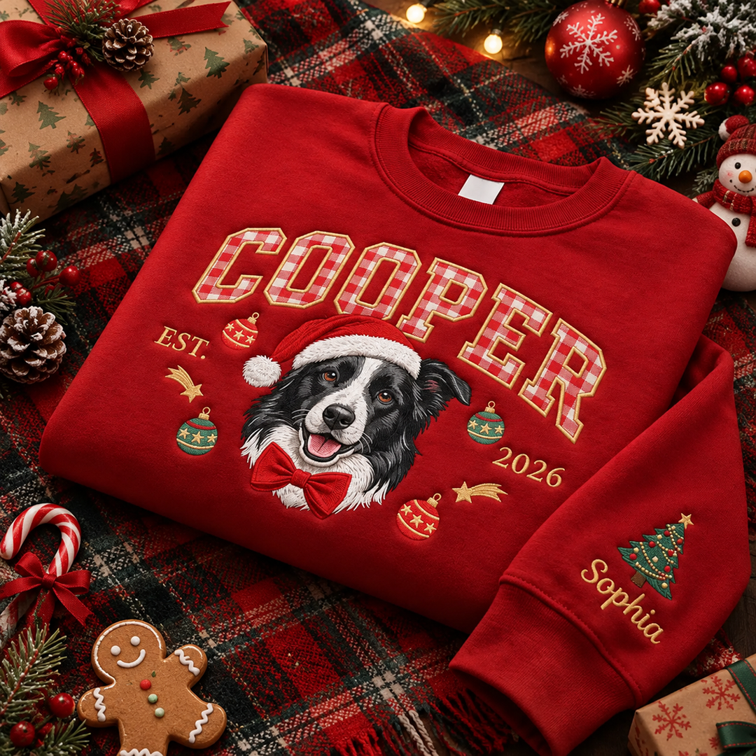 Custom Gingham Letter Pet Portrait Christmas Sweatshirt