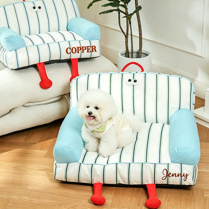 Personalized Embroidery Striped Pet Sofa Bed