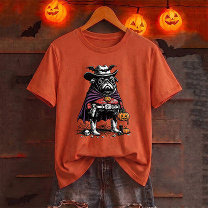 Puptailor Personalized Halloween Cowboy Pug Graphic T‑Shirt