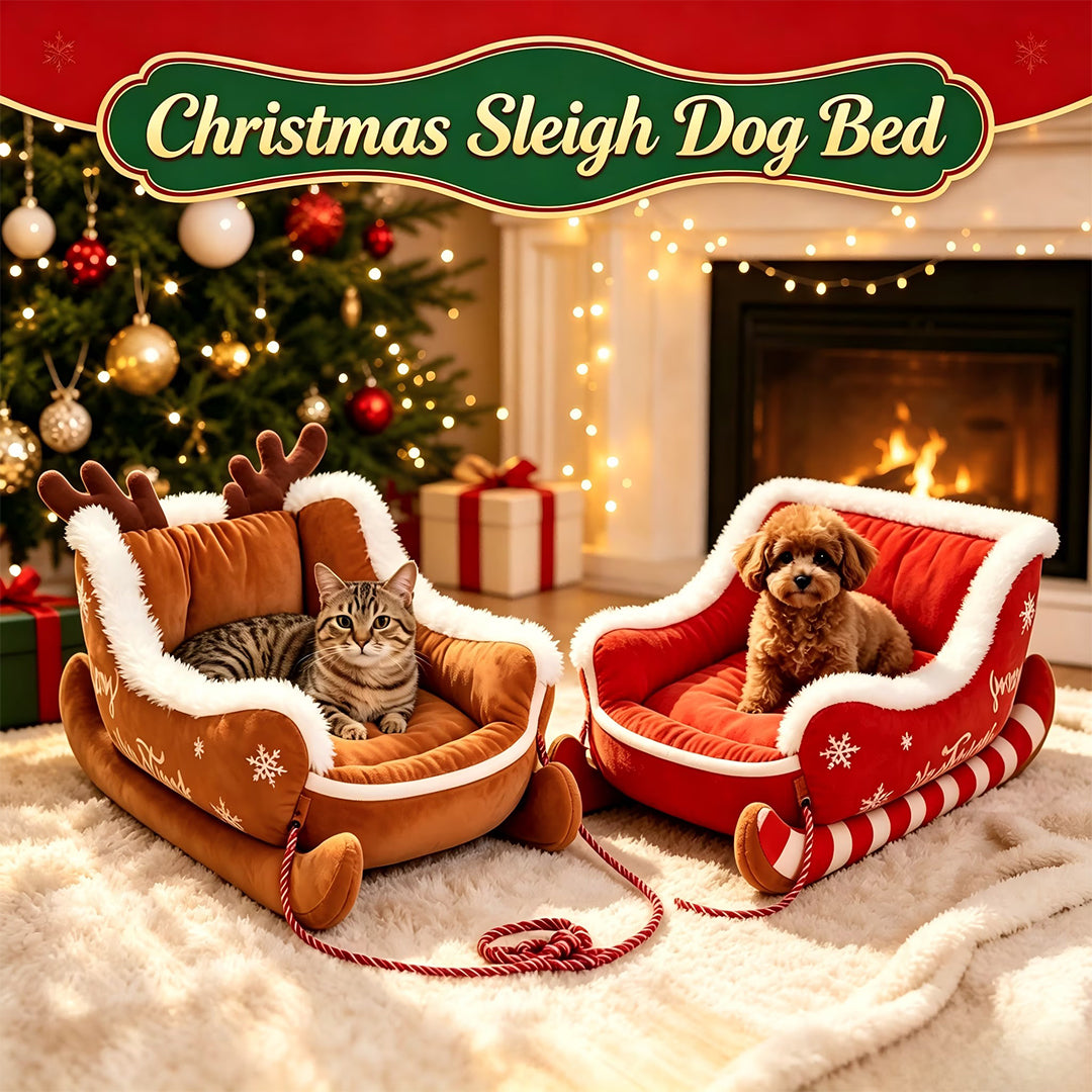 Santa Sleigh Pet Bed with Plush Fur Trim