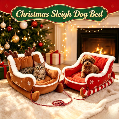 Santa Sleigh Pet Bed with Plush Fur Trim