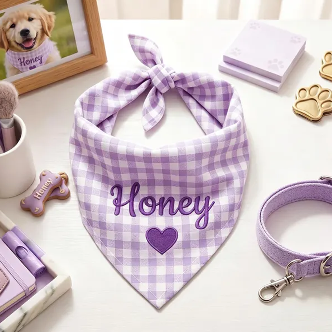 Personalized Embroidered Gingham Pet Bandana