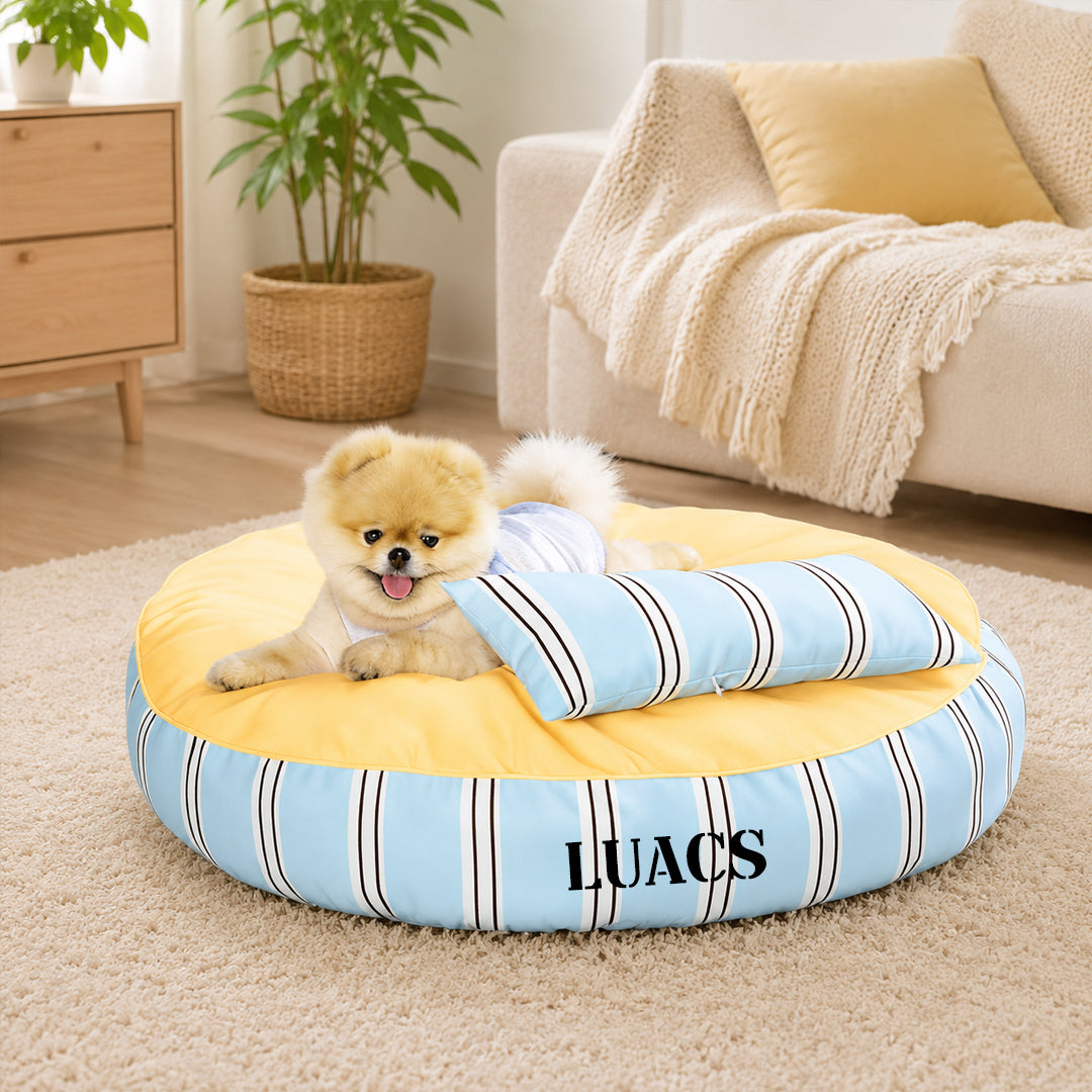 Personalized Waterproof Striped Pet Bed with Pillow