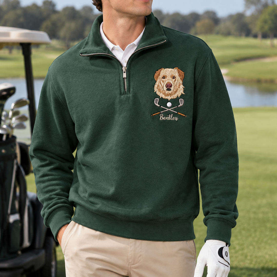 Custom Golf Pet Portrait Quarter Zip Sweatshirt