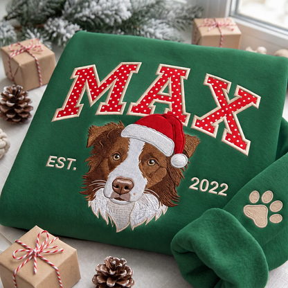 Custom Polka-Dot Varsity Pet Portrait Christmas Sweatshirt