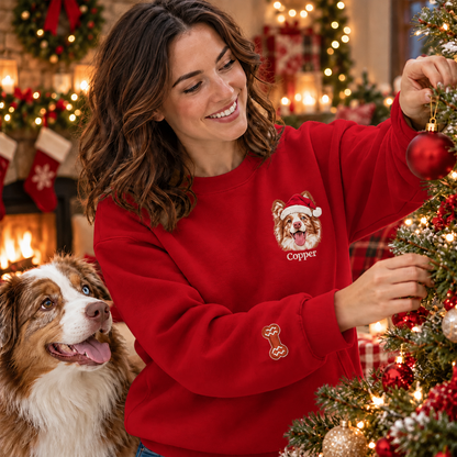 Custom Santa Hat Pet Portrait Christmas Sweatshirt