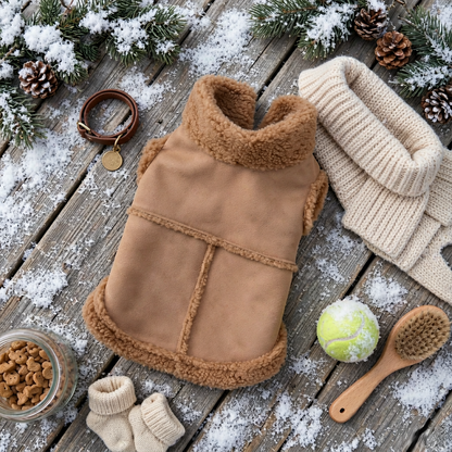 Personalized Sherpa Trim Suede Pet Vest with Leash Hole
