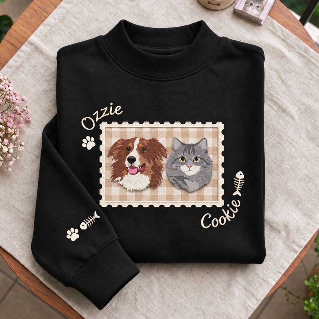 Custom Gingham Pet Portrait Mock Neck Sweatshirt