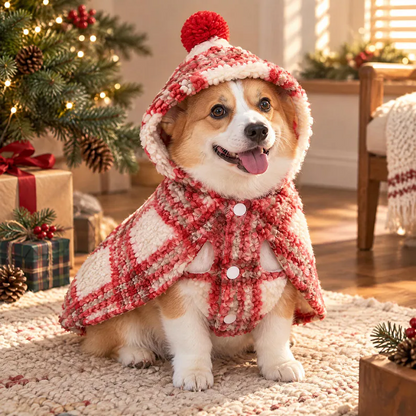 Personalized Plaid Christmas Pet Cape with Pompom