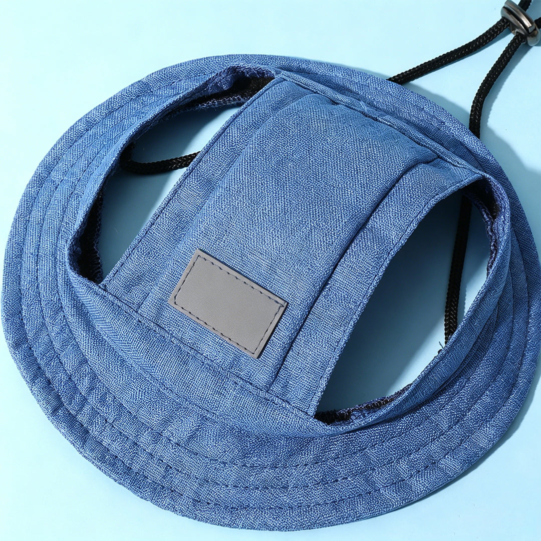 Personalized Custom Ear-Hole, Sun-Protective, Linen-Look Denim-Style Sun Hat for Dogs