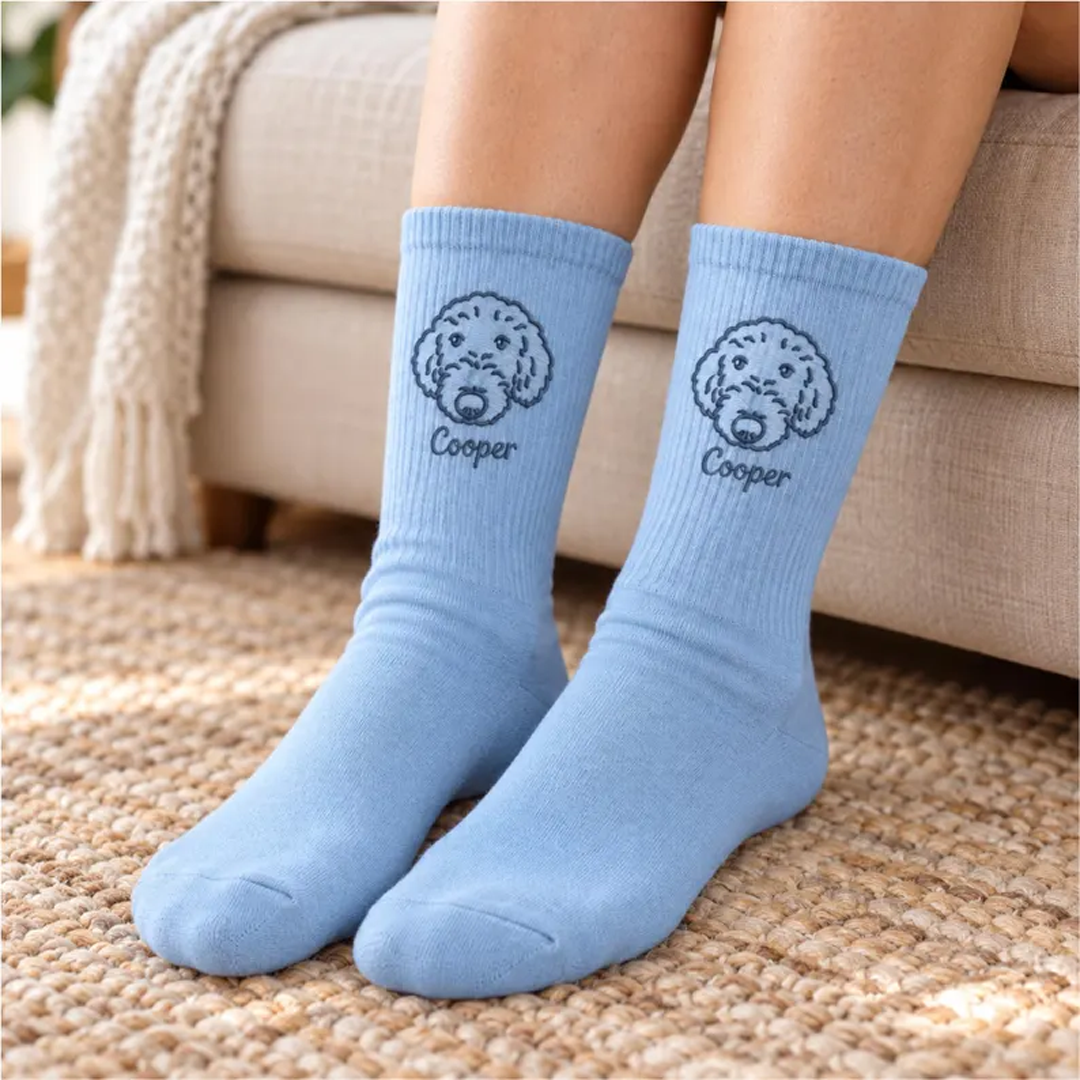 Custom Line-Art Pet Portrait Socks with Name