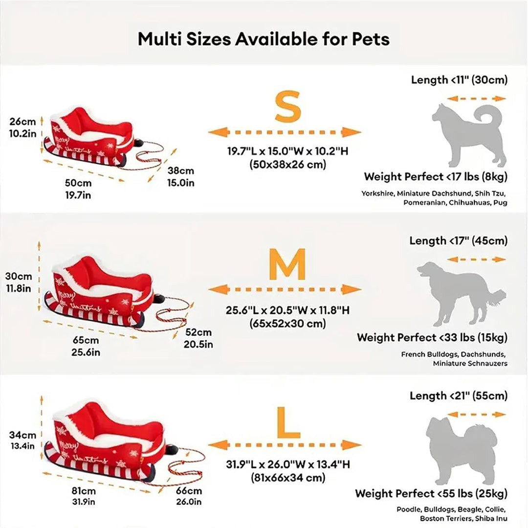 Santa Sleigh Pet Bed with Plush Fur Trim