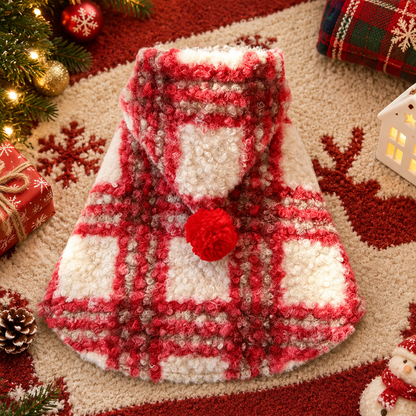 Personalized Plaid Christmas Pet Cape with Pompom