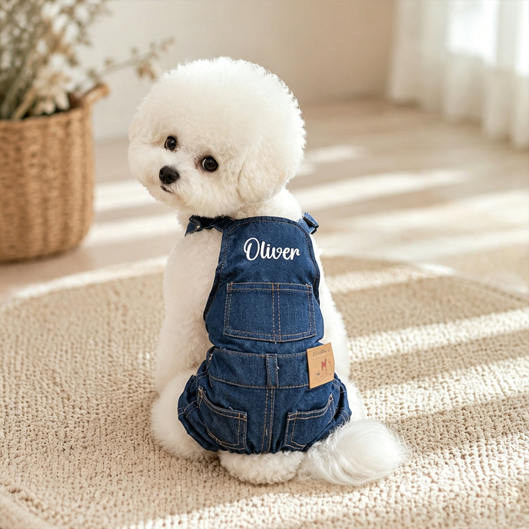 Personalized Embroidered Name Dog Denim Overalls