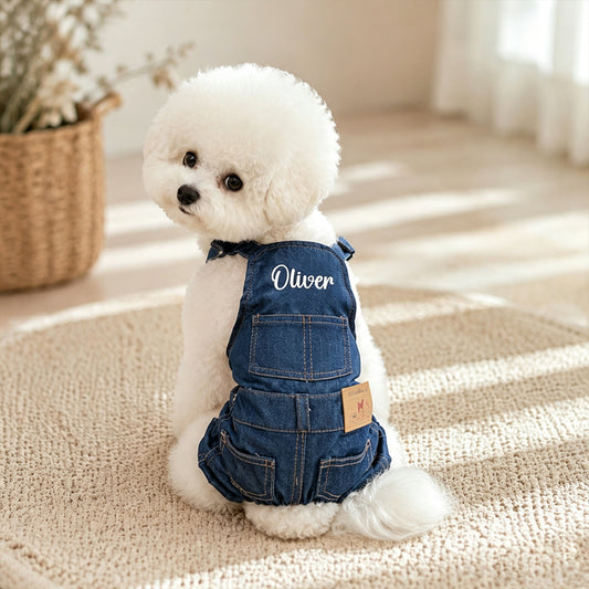 Personalized Embroidered Name Dog Denim Overalls