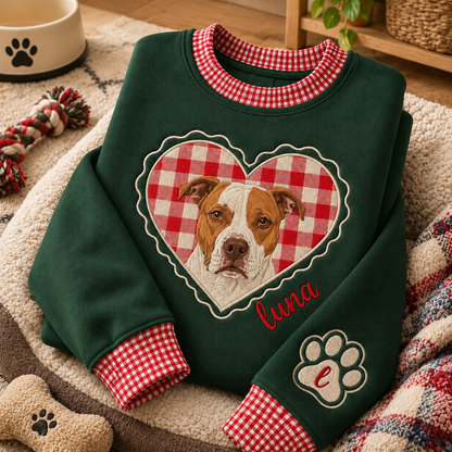 Custom Gingham Heart Pet Portrait Mock Neck Sweatshirt