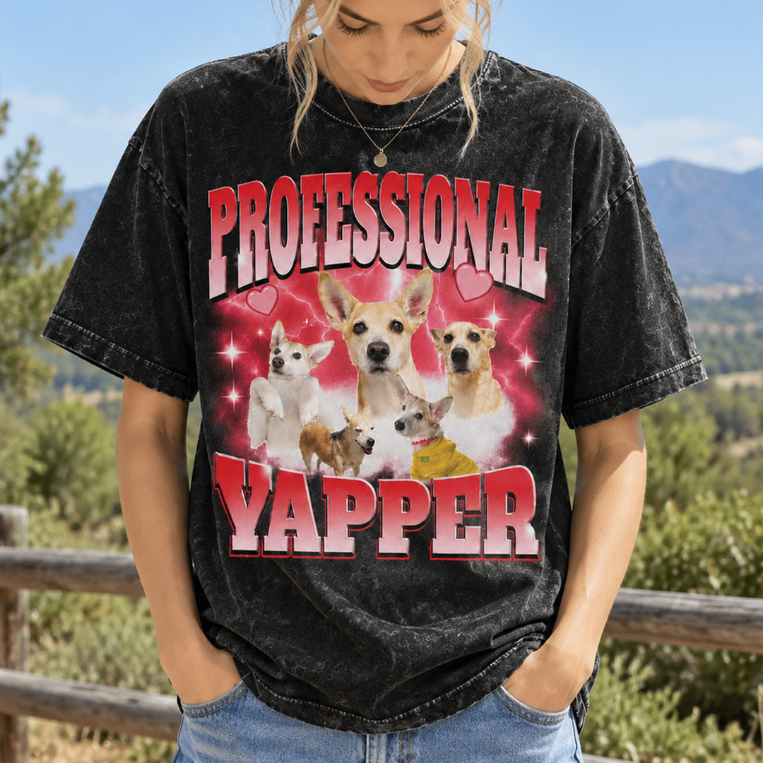 Custom Professional Yapper Pet Portrait Washed T-Shirt