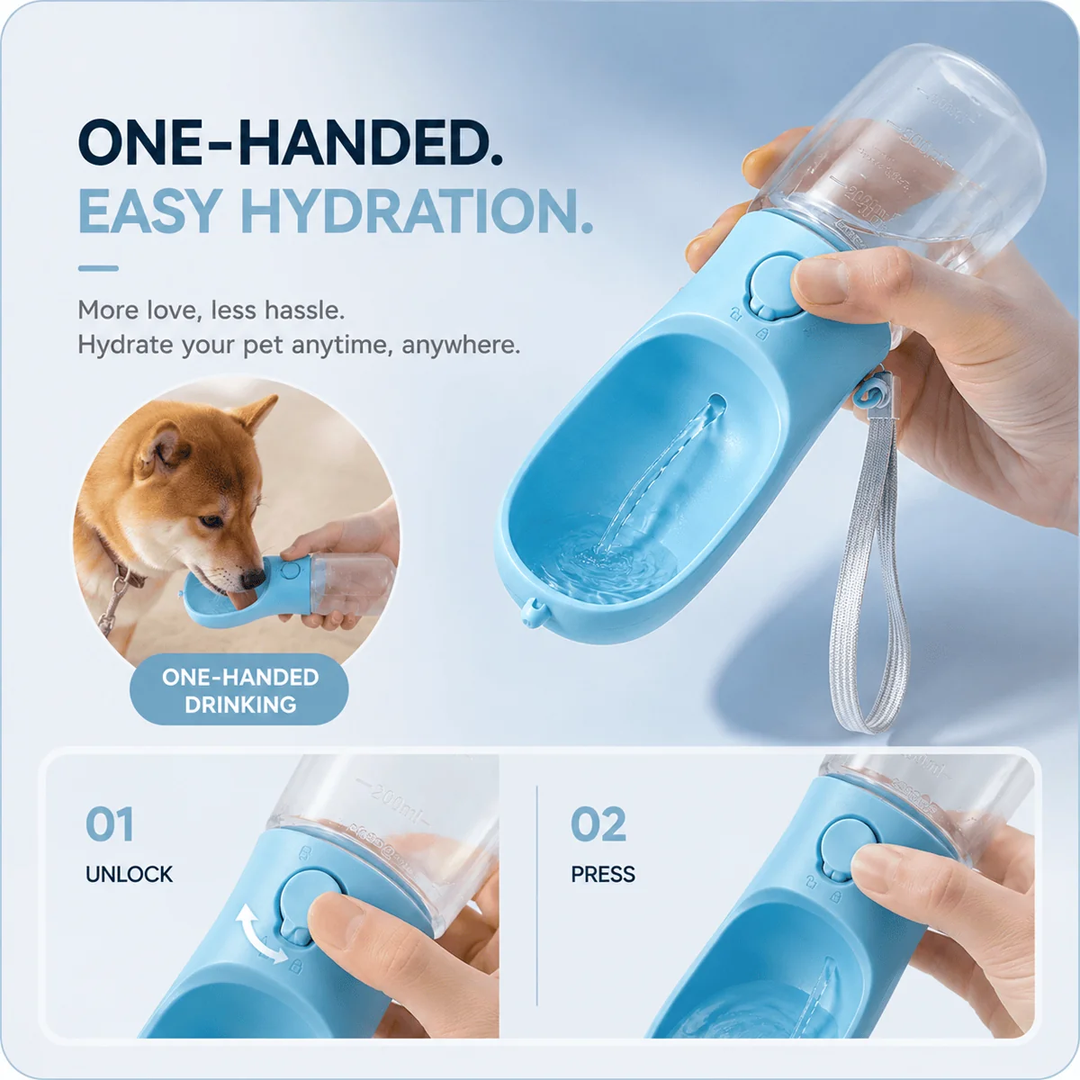 3-in-1 Dog Water Bottle with Food Cup & Bag Holder