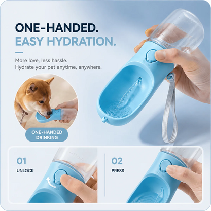 3-in-1 Dog Water Bottle with Food Cup & Bag Holder