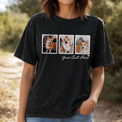 Custom Photo Stamp Pet Portrait Washed T-Shirt