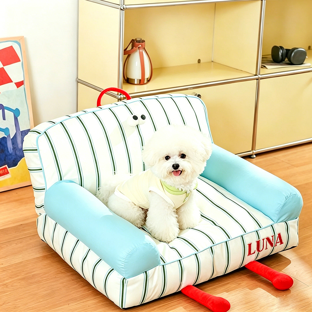 Personalized Embroidery Striped Pet Sofa Bed