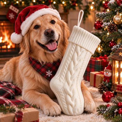 Custom Pet Portrait Cable Knit Christmas Stocking